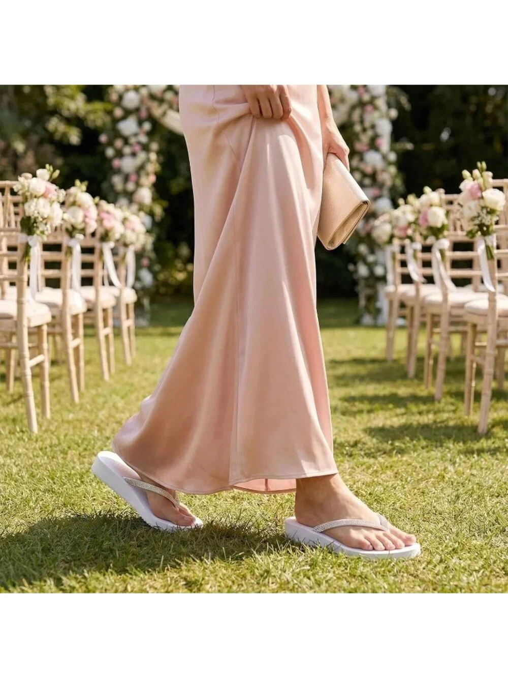 Women's White Sparkly Rhinestone Thin Straps Design for Beach Flip Flop Sandal